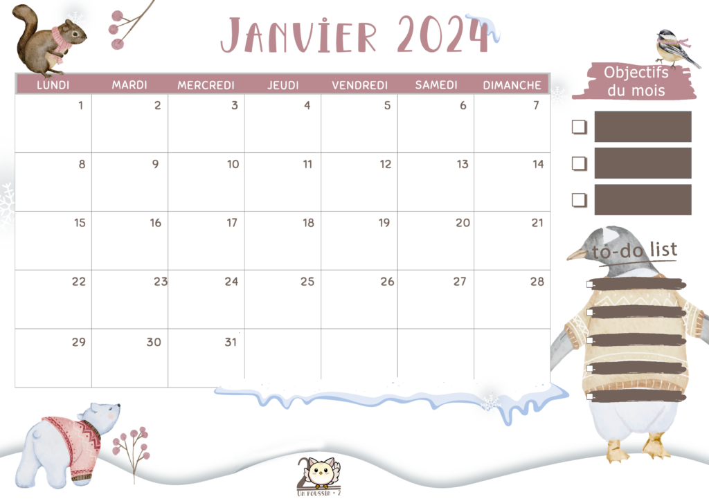 Calendrier janvier 2024