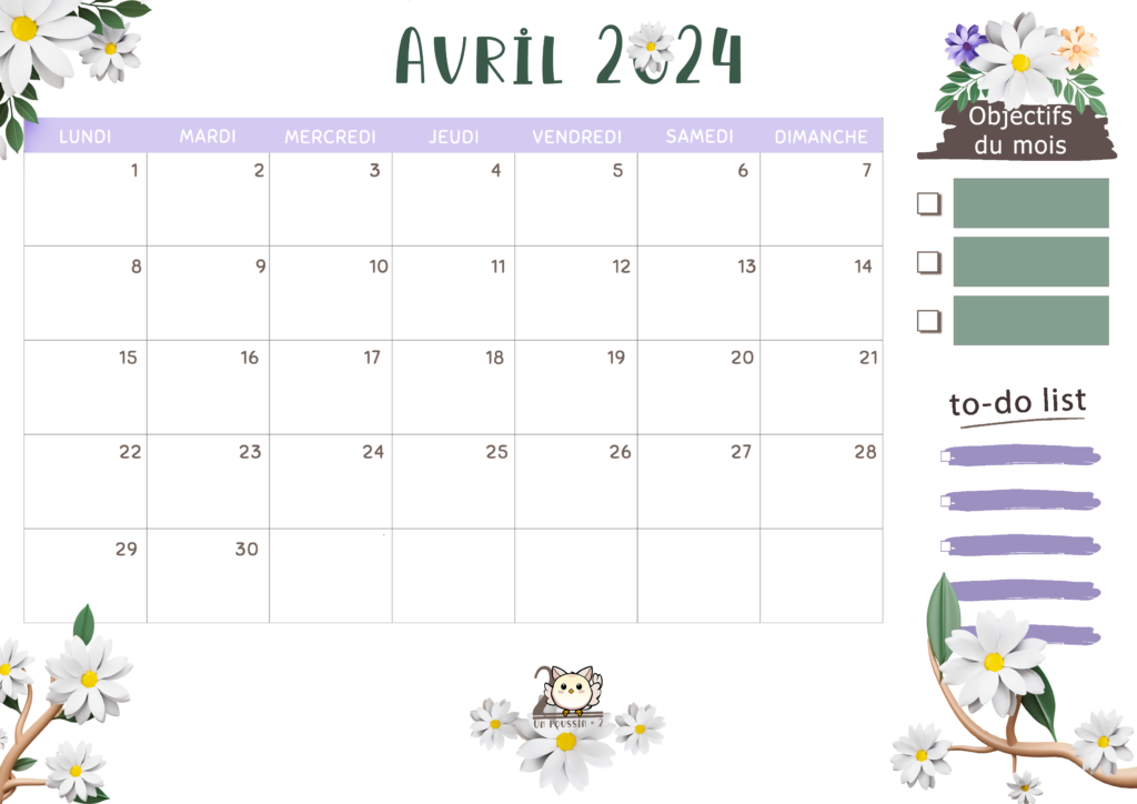 calendrier avril 24