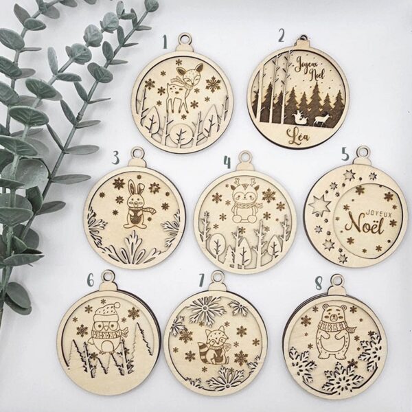 boules de noel en bois personnalisables