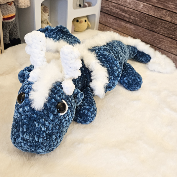 Peluche xxl dragon velours au crochet fait main