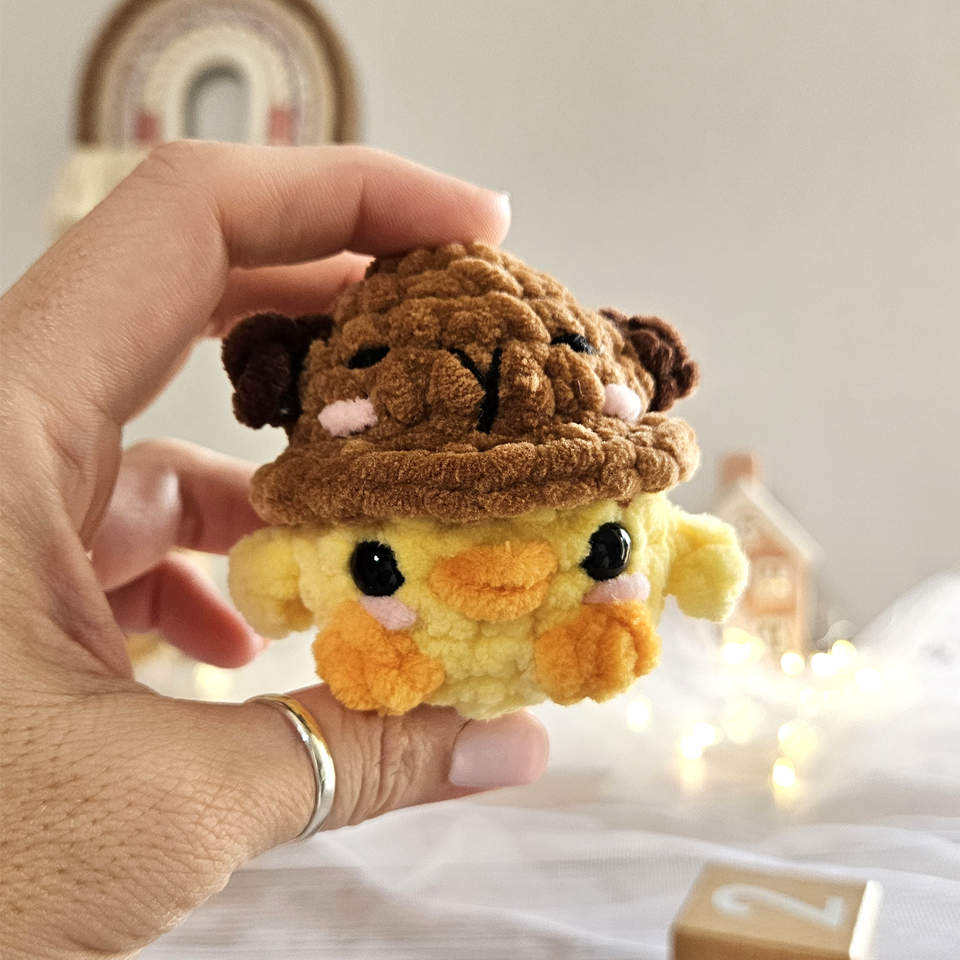 Peluche artisanale faite main, poussin